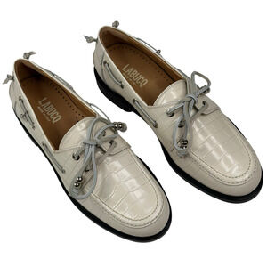 LABUCQ Nelson Boat Shoes Ivory Leather Crocco Womens EU 38 US 7.5-8 New $450